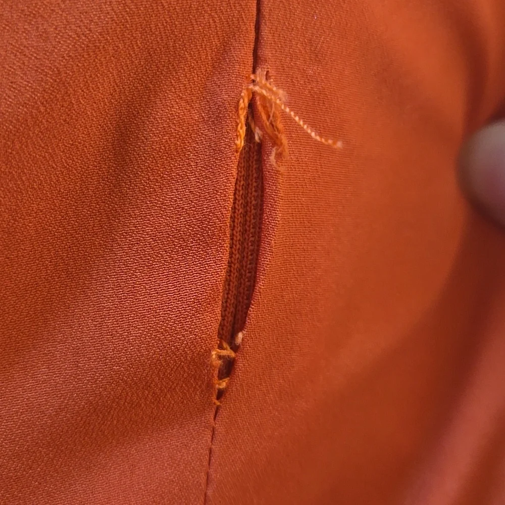 NWT Tahari ASL Burnt Orange Pleated Trim Tie Neck Dress Size 14 - Picture 11 of 15